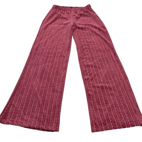 Shore Velour Pants Womens M Crushed Berry Cable Knit Wide Leg Boho Hippie 70s - Picture 3 of 12